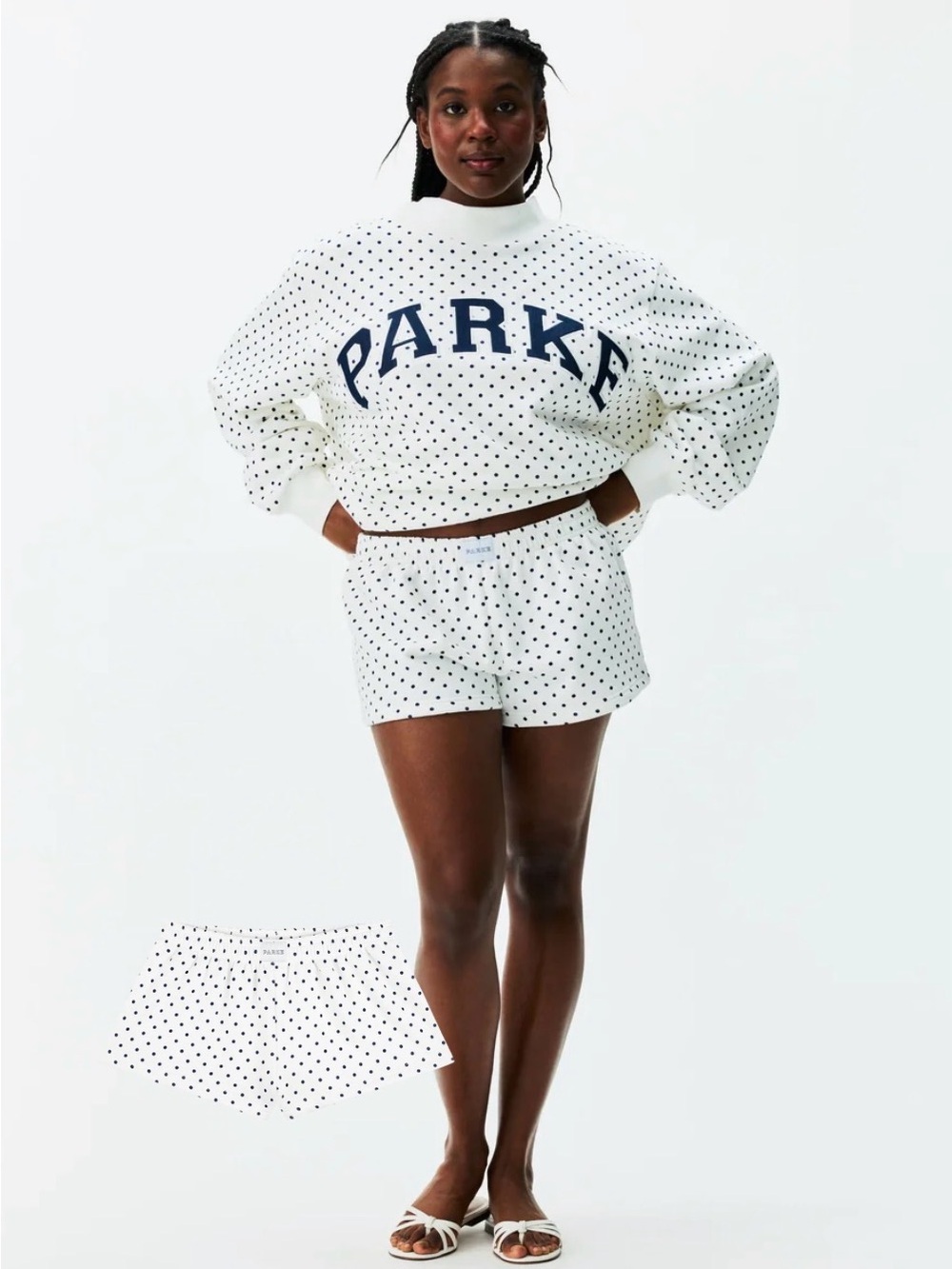 Parke White Polka Dot Boxer Sweatshorts